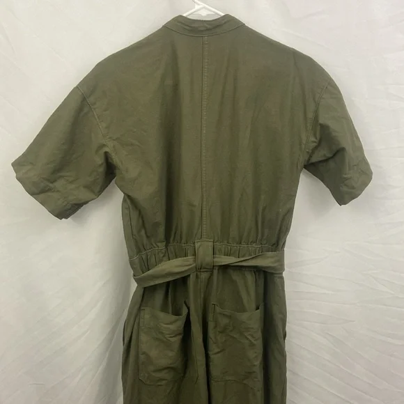 Everlane The Fatigue Utility Short Sleeve Linen Blend Jumpsuit Army Green Sz 00 - Picture 10 of 12